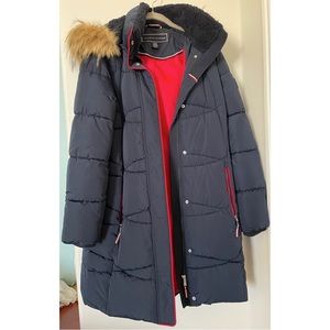 Navy Blue Tommy Hilfiger Women's Faux-Fur-Trim Hooded Puffer Coat